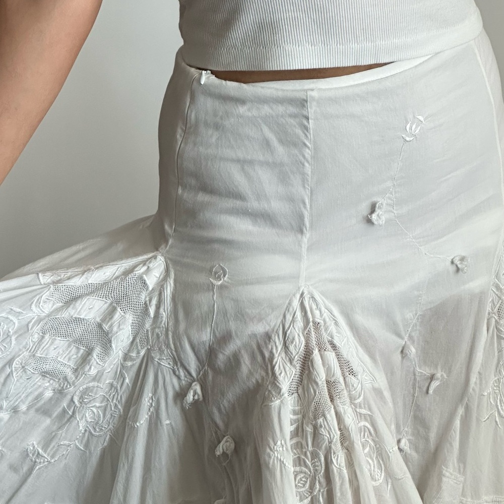 VINTAGE 90S DREAMY WHITE COTTON KNEE LENGTH SKIRT A-Line Tiered~38, US Medium - Picture 5 of 11